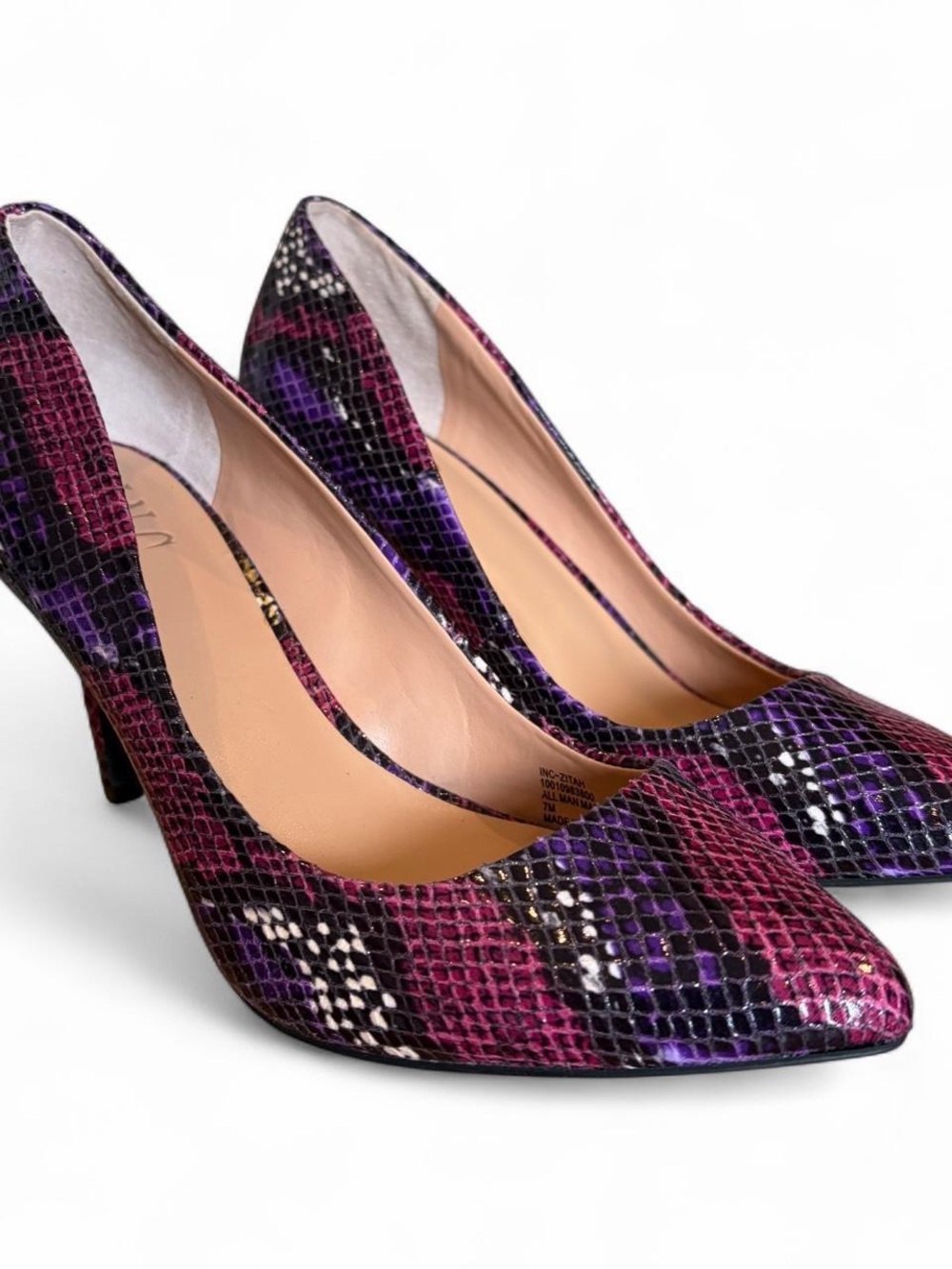 INC Zitah Stiletto Pumps Purple Multi Snake Skin Women’s Size 7